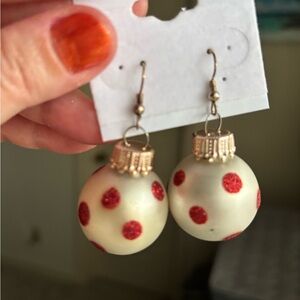 Homemade pearlescent red polka dot ornament Christmas earrings